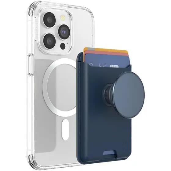 PopSockets Carteira para Telefone para MagSafe, Suporte para Cartões com Empunhadura, Azul - Marinho