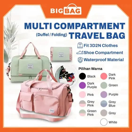 Bolsa de Viagem Feminina Estilo Coreano com Múltiplos Compartimentos, Bolsa de Mão Impermeável para Roupas, Bagagem, Via