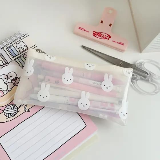Estojo de Lápis Transparente à Prova d'Água em PVC com Estampa do Coelho Miffy para Estudantes