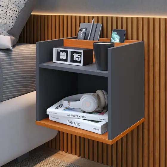 Mesa De Cabeceira Suspensa Madri Retro Nicho Quarto Mdf Luxo VARIAS CORES