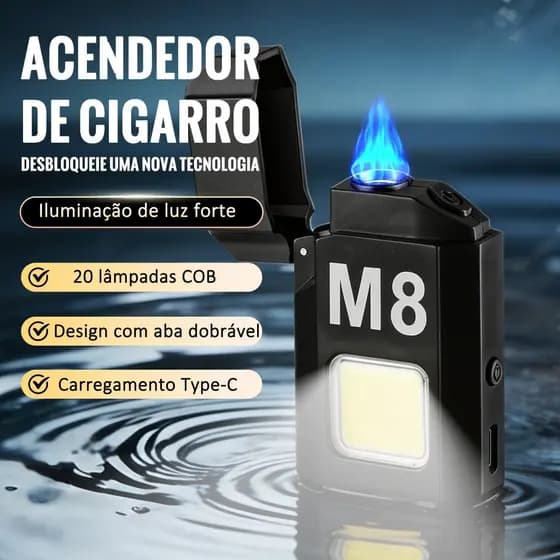 Lanterna LED Profissional com Isqueiro Recarregável USB Portátil Multiuso para Camping e Emergência Diária