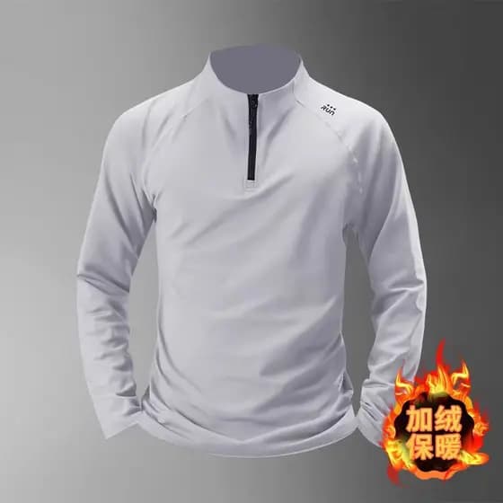 Camiseta esportiva de Fitness de manga comprida masculina estiramento meio zíper americano correndo outono inverno fino