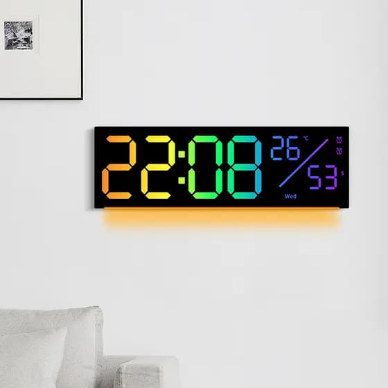 Fábrica LED sinfonia relógio de parede RGB mudança cor sala estar relógio parede Display multifuncional despertador tama