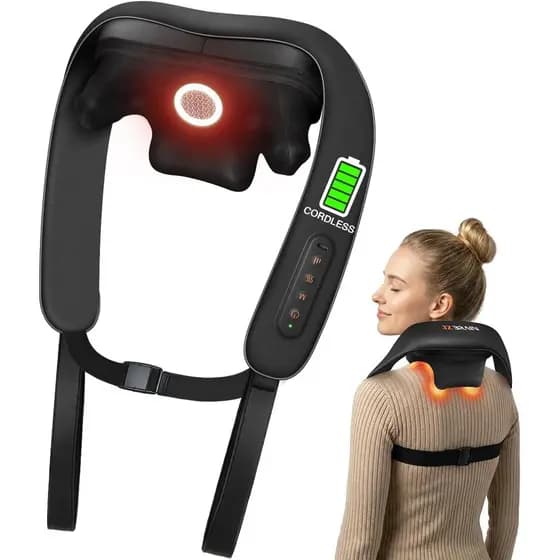 Massageador de Pescoço JZBRAIN com Aquecimento: Massageador Sem Fio para Ombros e Pescoço para Massagem Profunda - 3 Mod
