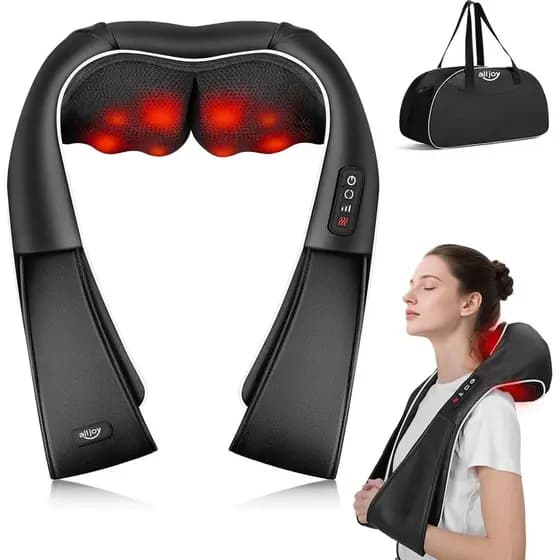 Massageador Shiatsu para Pescoço e Costas ALLJOY com Aquecimento, Massageador Elétrico de Amassamento Profundo para Ombr