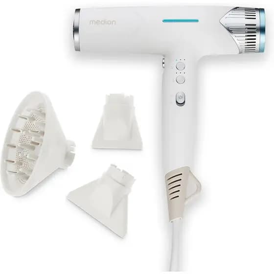 Secador de Cabelo MEDION HD2 (tecnologia de íons, 1500 watts, acessórios multifuncionais incluindo bico difusor e bico m