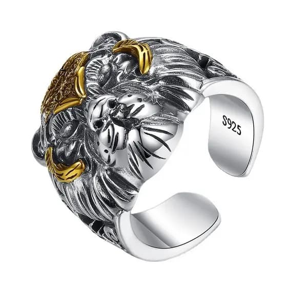 【Material 925 Prata】【Adjustable Vintage Tiger Ring】 Anel Masculino/Anel Ajustável/Estilo Hip-Hop/Anel de Prata