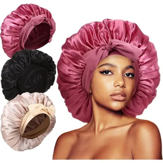 3 toucas de dormir, toucas extras de seda acetinada, adequadas para mulheres usarem enquanto dormem, equipadas com uma f