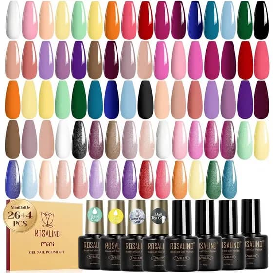 Conjunto de esmaltes em gel ROSALIND com 30 cores, 26 cores de esmalte em gel, inclui uma camada superior brilhante e fo