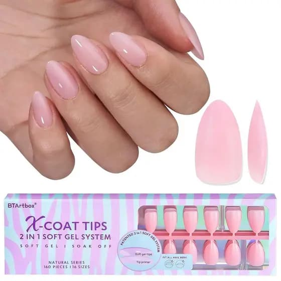 BTArtbox XCOATTIPS Pontas de Unhas Naturais Foscas - Unhas Postiças Curtas em Formato Amêndoa Rosa, Unhas de Gel Macio d