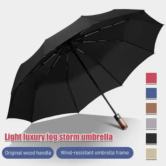 【Elegância para Negócios】Men's automatic wooden handle sun umbrella engraved sunshade umbrella/Guarda-chuva de Sol/Cabo