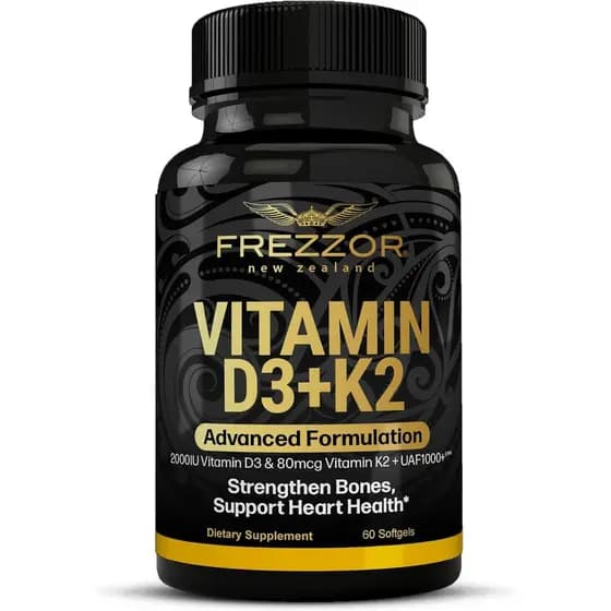 Cápsulas FREZZOR de Vitamina D3 e K2, D3 2000IU e K2 (MK7) 80mcg, VIT D3 Exclusivo feito com Lanolina de Lã de Ovelha 10