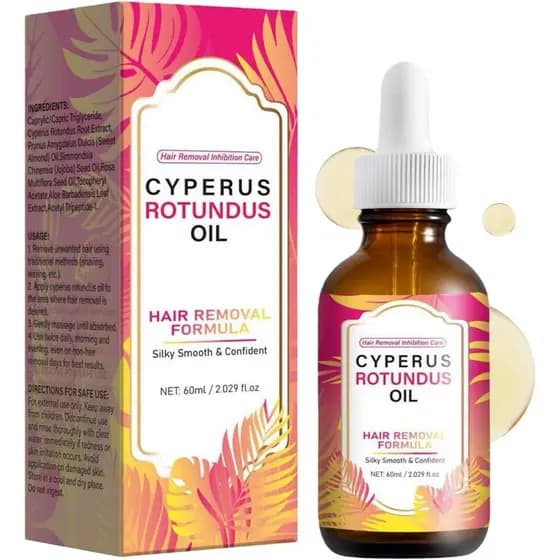 Óleo de Cyperus Rotundus para Remoção de Pelos - Reduz o Crescimento de Pelos Indesejados, Reduz Poros, Hidrata e Acalma