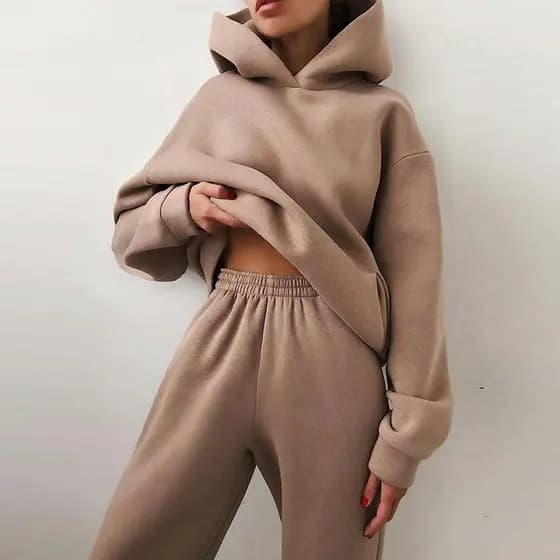 Cross-Border feminino outono inverno moletom terno cor sólida Casual moda calças esportivas dois-