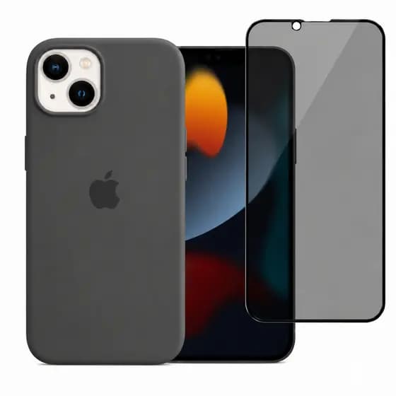Kit Capinha Silicone Premium + Película de Privacidade Para iPhone 14/14 Pro e 14 Pro Max Aveludada Com Microfibra