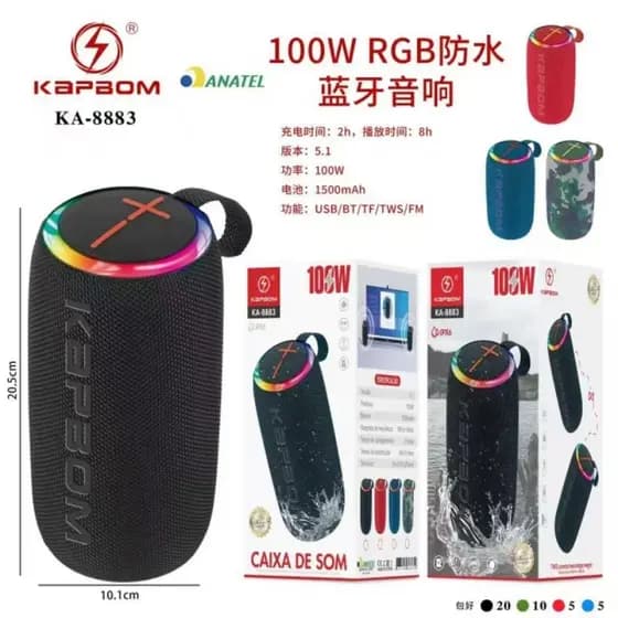 Caixa de Som Portátil KA-8883 Bateria Forte, Bluetooth 5.0 e Design Moderno! - ESB - Caixa de Som Bluetooth / Portátil