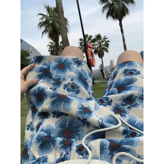 Shorts de flores pequenas estilo ilha masculino verão nicho Design Casual calças cortadas havaí férias praia calças