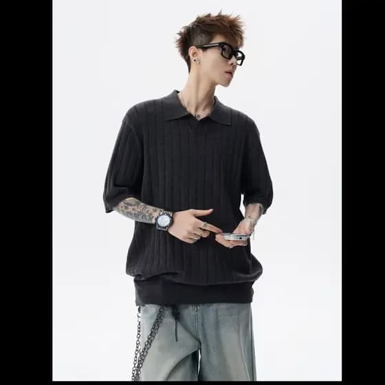 Lapela camisa polo de manga curta masculina Street Wear verão camiseta versão coreana magro-ajuste na moda 2025 novo est