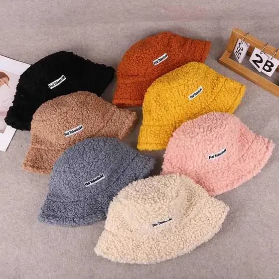 Chapéu de balde quente feminino inverno chapéu de pelúcia inverno bacia chapéu bordado chapéu de pele de coelho feminino