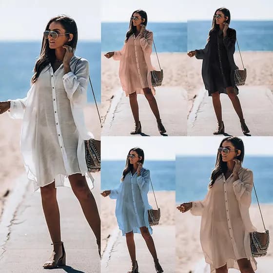 2025 novo estilo Slub camisa de algodão estilo Cardigan jaqueta de praia biquíni blusa férias maiô exterior protetor sol