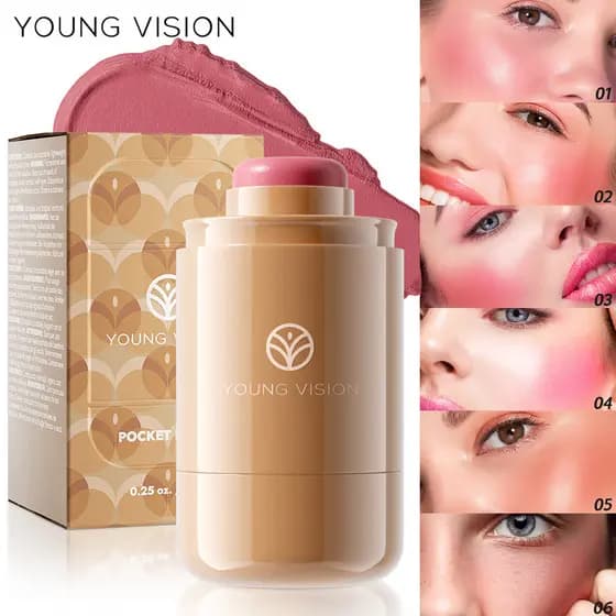 YOUNGVISION Pocket Blush Stick 6 cores Matte Lip Cheek Creme de dupla utilização Textura Rouge Blush Cream