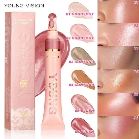 Almofada líquida YOUNGVISION de alto brilho, reparação de blush, modificação, brilho perolado, delicado, blush líquido