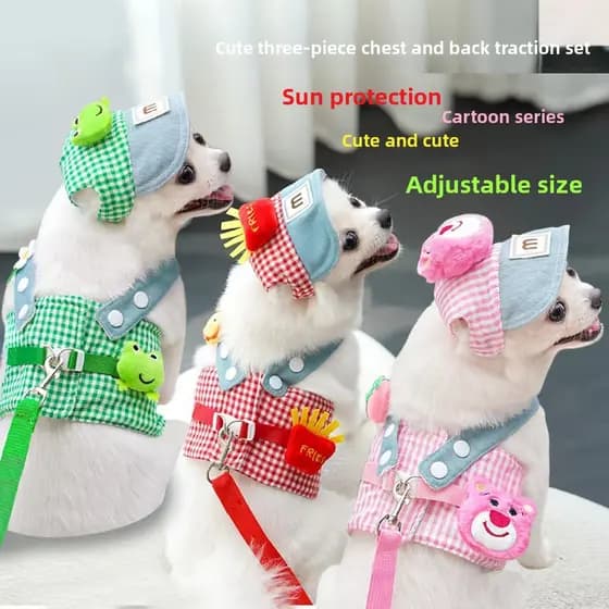 Primavera verão estilo respirável Pet cinta peitoral conjunto de corda de tração Anti-quebra colete para cães gato Outin