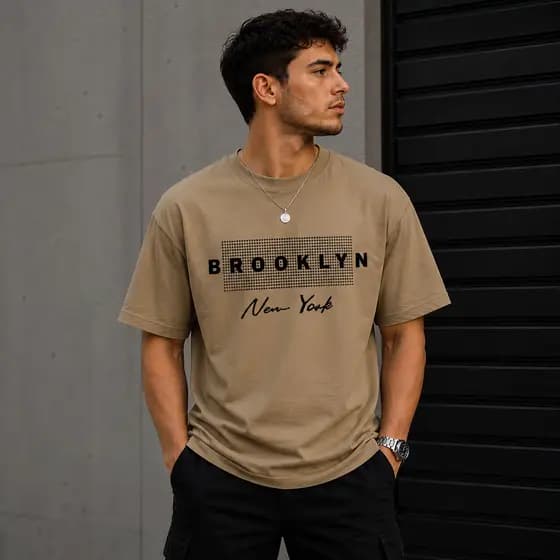 Camisetas Masculinas BROOKLYN - Camisa Adulto, Camisetas 100% Algodão, Premium - Estilo Casual