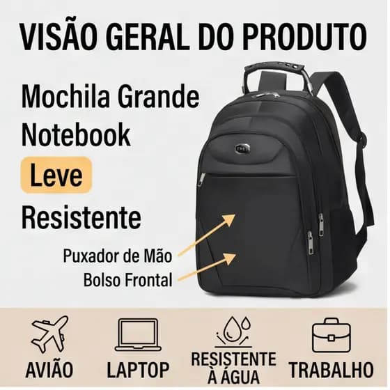 Mochila para Viagem e Trabalho Grande Notebook Leve Resistente, Mochila Masculina Feminina Unissex Escritório