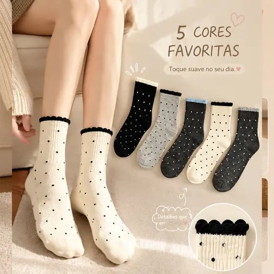 Kit 2/6/12 Meias Soquete Unissex Cano Médio Bolinhas Confortáveis Tamanho 35-43