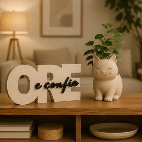 Kit Vaso e Escultura Ore e Confie Religioso Decorativa Enfeite Moderno para Casa, Sala e Escritório