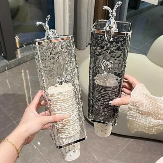 Extrator de copo descartável de luxo com luz japonesa, suporte de copo de papel sem perfuração, dispensador de água mont