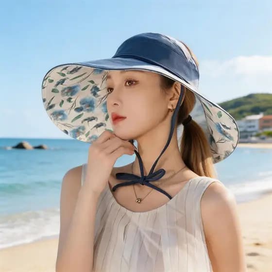 Chapéu de sol feminino verão Anti-ultravioleta balde chapéu de sol vazio topo chapéu de sol aba grande verão impressão d