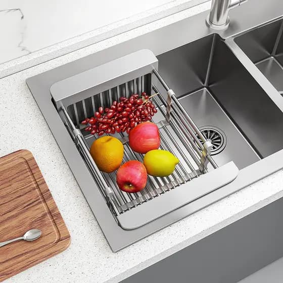 Cesta de drenagem da pia da cozinha de aço inoxidável retrátil máquina de lavar louça pia filtro rack lavatório dreno