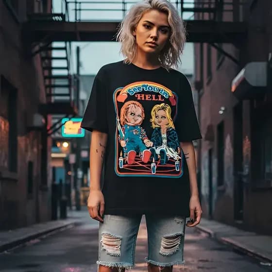 Camiseta A Noiva de Chucky See You In Hell Camisa Unissex 100% Algodão Horror Boneca Envio Rápido