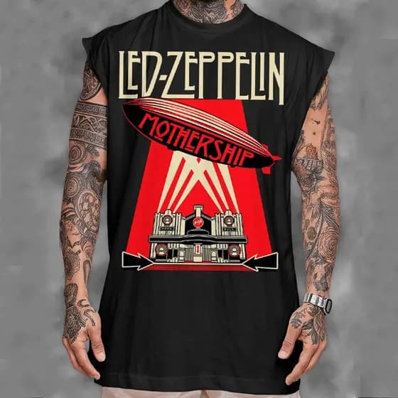 Camiseta regata machao oversized masculino Banda de rock led zeppelin mothership em algodao Longline