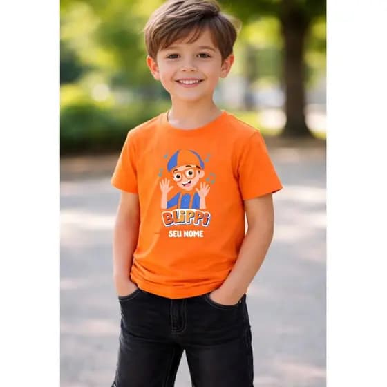 Camiseta Blippi Infantil Personalizada com Nome Algodão Estampa DTF Camiseta Tema Blippi Aniversário