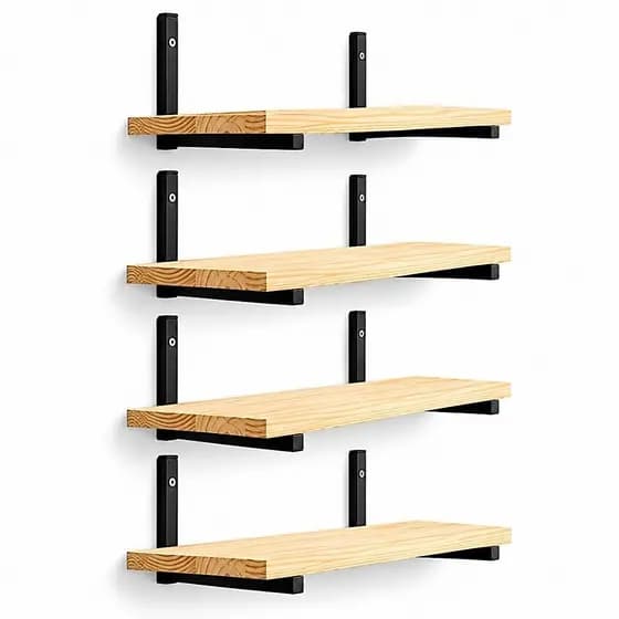 Kit 4 Prateleira de Madeira Multiuso Mão Francesa Inversa Ideal Para Cozinha Quartos Porta Utensilio