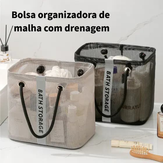 Saco de drenagem de malha portátil preto branco grande capacidade dobrável saco de higiene pessoal banho Fitness natação