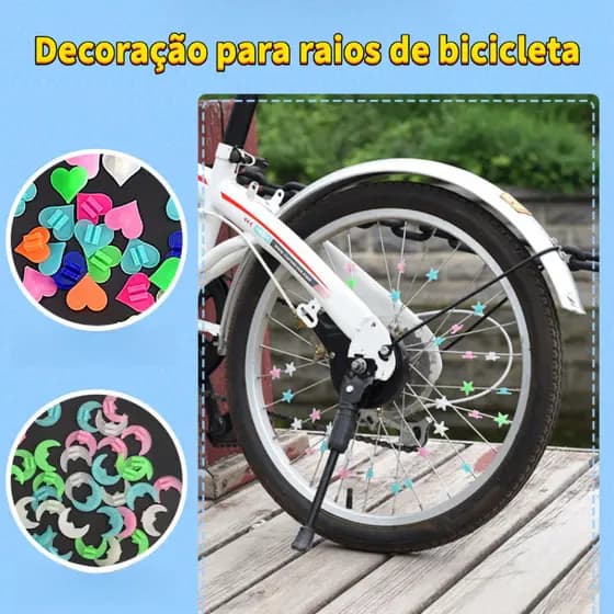 Crianças raios de bicicleta luminosa contas coloridas decoração amor coração estrelas lua roda aro vestir-se carrinho de
