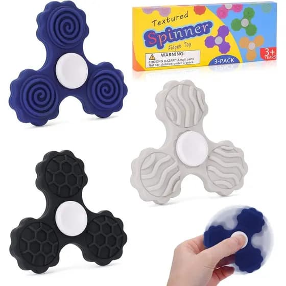 3 PCS Fidget Spinners de Silicone, Brinquedos Sensoriais para Adultos e Crianças, Spinners Texturizados para Alívio de E