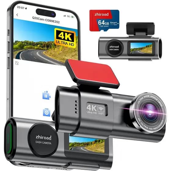 Câmera Veicular 4K Frontal, Câmera Veicular com WiFi Integrado para Carros, Mini Dashcam com Tela IPS de 1,47'' e APP, 1