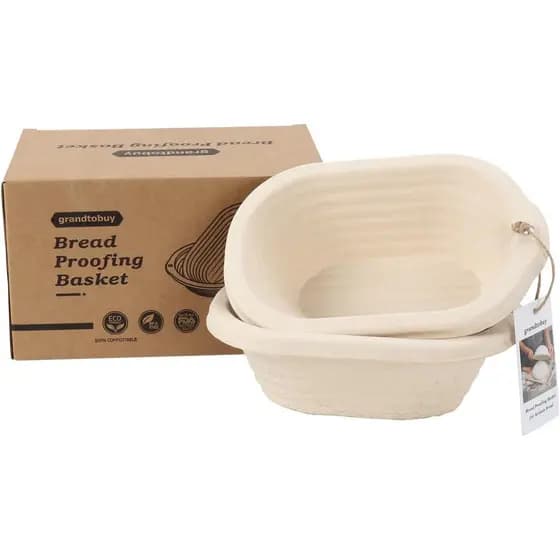 2 x 8 inch Pulp Oval Sourdough Banneton Bread Proofing Basket Baking Supply with Linen Liners for Professional and Homem