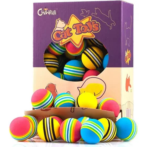 CHIWAVA 45 Peças de Bolas de Espuma para Gatos de 1,7'' em Cores do Arco-Íris, Brinquedos para Atividades de Gatinhos, P