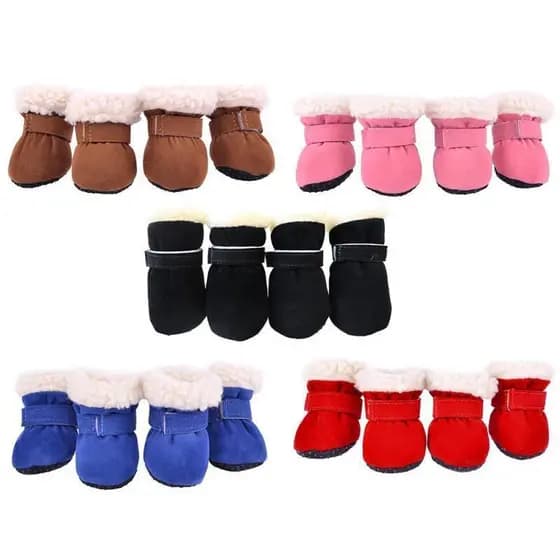 4 pares de botas de neve para cães de estimação, quentes e macias para o outono e inverno, com solas antiderrapantes par