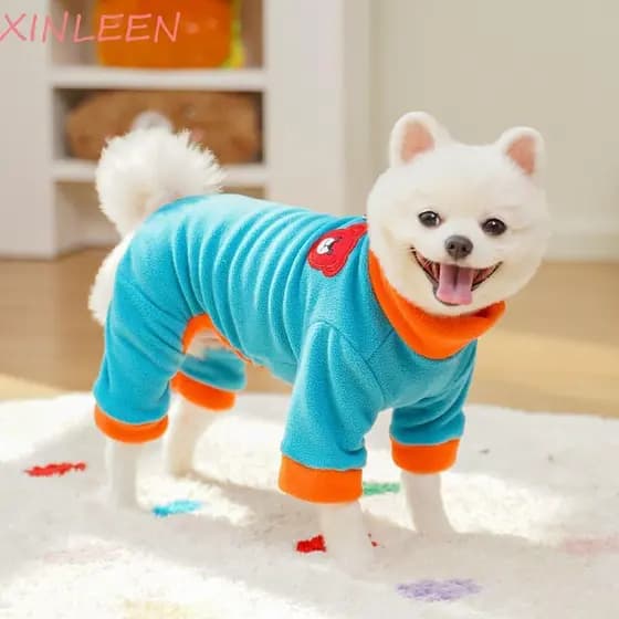 Macacão De Pelúcia Para Cachorro XINLEEN , Pijama Quente Colorido Confortável , Com Anel D , Animais De Estimação De Inv