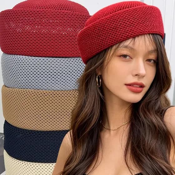 Verão Respirável Malha Pillbox Boné Feminino Oco Boina Dura Moda Meninas Viagem Diariamente Acessórios Casuais # Fashion