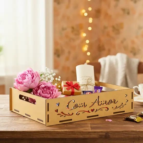 Kit 5 Caixinhas MDF Vazadas Frase Com Amor Organizador e Decoração