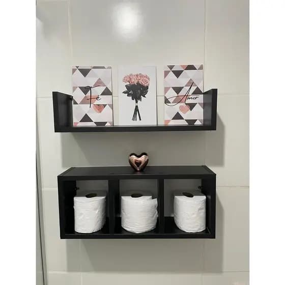 Conjunto Nicho + Prateleira 2 Peças Porta Papel Higiênico Para Banheiro Decorativo