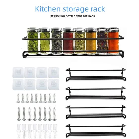 Rack de tempero para cozinha doméstica, sem perfuração, montado na parede, rack de temperos, porta de armário de cozinha